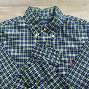 Ralph Lauren Men's Large Long Sleeve Green Blue Checkered Button Up Down Shirt